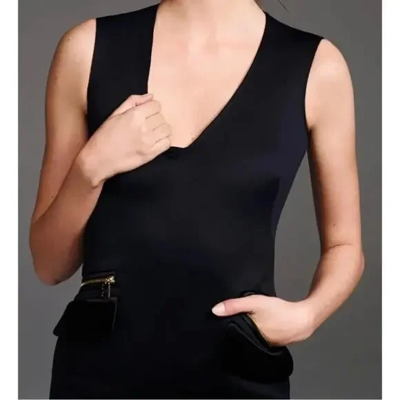 Brandon Maxwell Zip Pocket Midi Sheath Neoprene Dress in Black Size 4 - Picture 10 of 10